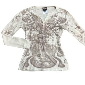 Harley-Davidson Cream Graphic Fitted Blouse